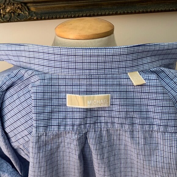 MICHAEL Michael Kors Men’s 15 1/2 Shirt Checkered Button Down Long Sleeves - Picture 7 of 9
